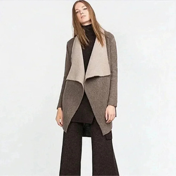 Zara knit coatigan waterfall drape dark gray and cream size small 4/6 - Picture 7 of 8